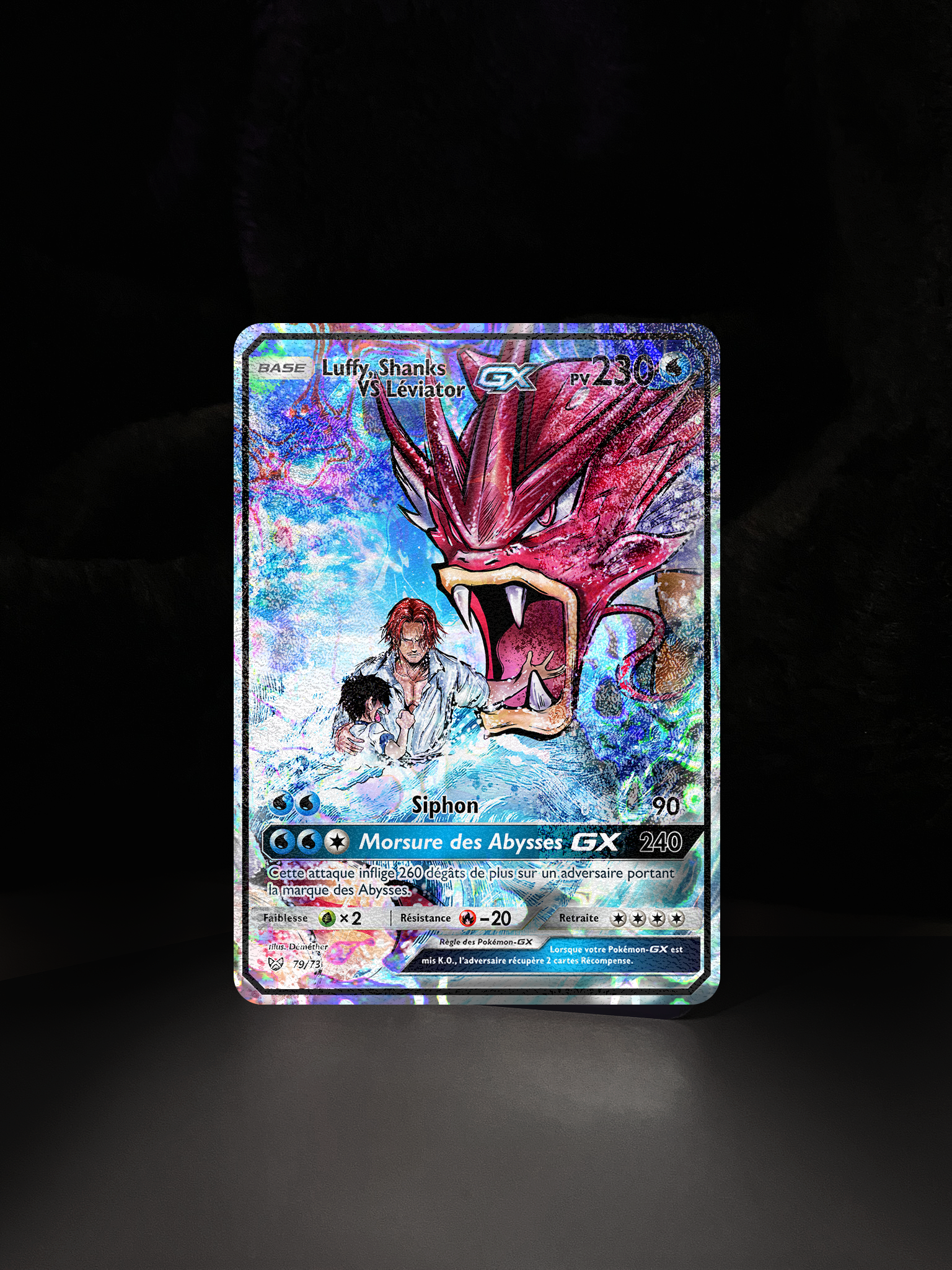 CARTE POKEMON X ONE PIECE / LUFFY, SHANKS VS LEVIATOR / FULL ART / HOLO&TEXTURE